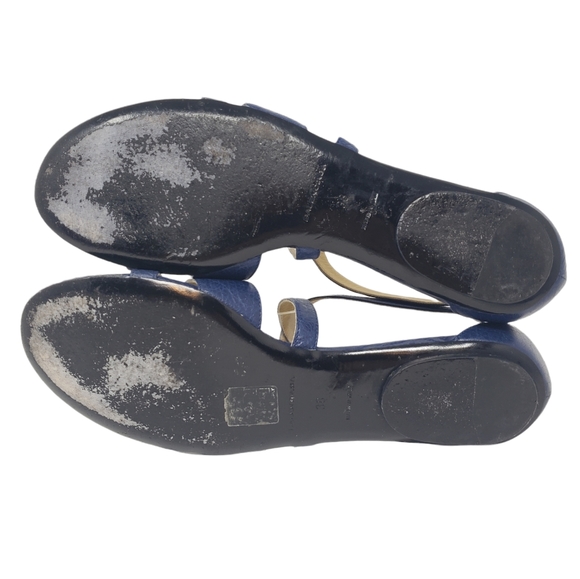 Balenciaga Dark Blue Leather Sandals Size 38 US 7.5 Ankle Strap Studded Flats - Picture 9 of 11